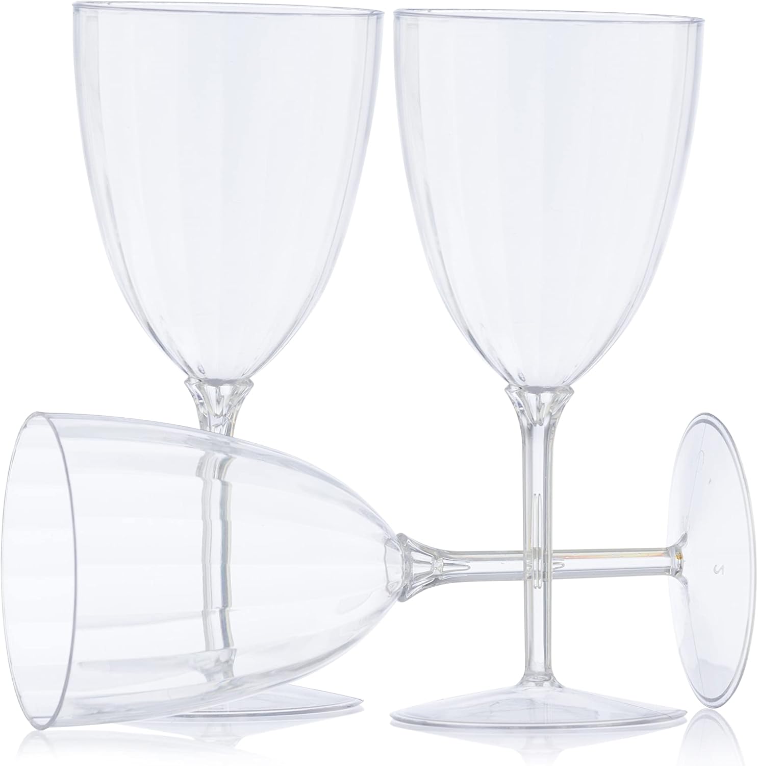 48 x Gobelets à vin en Plastique Rigide de Qualité Supérieure des Verres à Vin - Transparent - pour les Mariages et Fêtes, 200 ml - Réutilisables et Stables Lot de 48 - avec pied Transparent