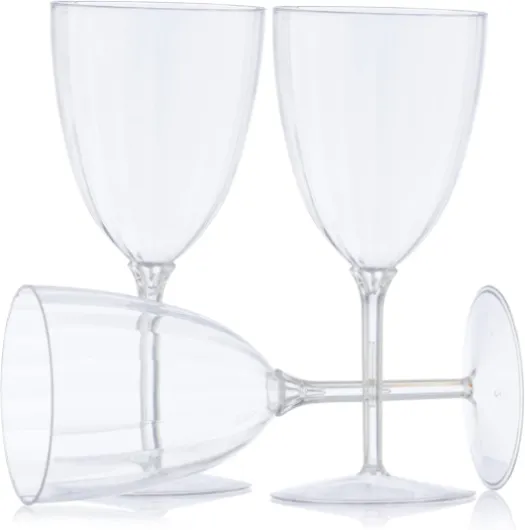 48 x Gobelets à vin en Plastique Rigide de Qualité Supérieure des Verres à Vin - Transparent - pour les Mariages et Fêtes, 200 ml - Réutilisables et Stables Lot de 48 - avec pied Transparent