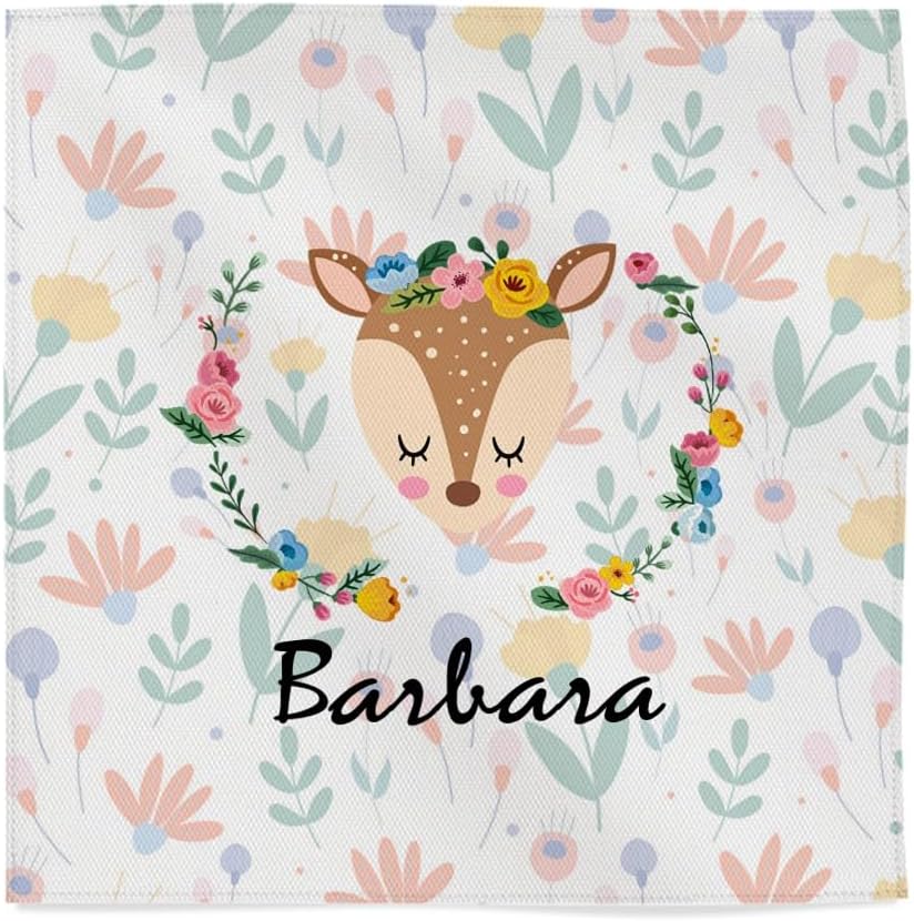 Serviettes de Table en Tissu Personnalisées avec Nom - pour Enfants - Rentrée Scolaire - Crèche/Maternelle/Petite Section/École - 45x45 cm - Chevreuil
