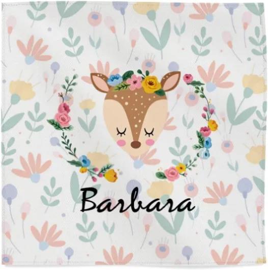 Serviettes de Table en Tissu Personnalisées avec Nom - pour Enfants - Rentrée Scolaire - Crèche/Maternelle/Petite Section/École - 45x45 cm - Chevreuil