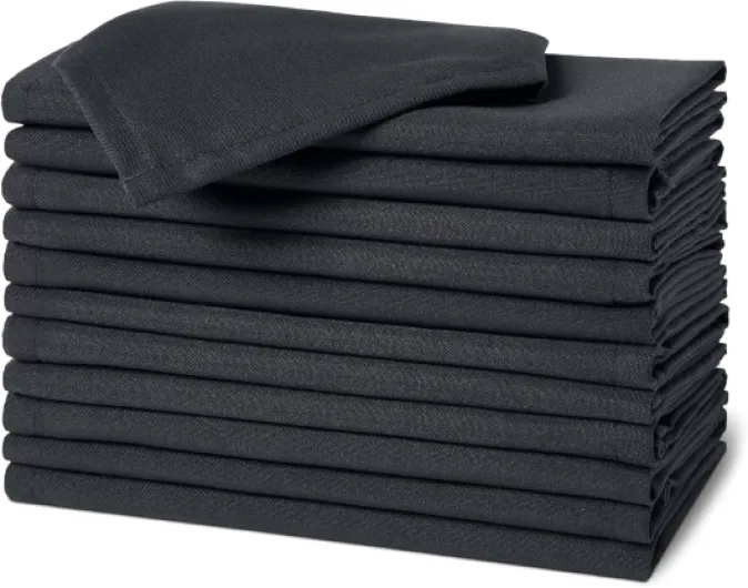 Serviettes en Tissu Réutilisables Antitaches et Infroissables, Lot de 12, 43 x 43 cm, Noir
