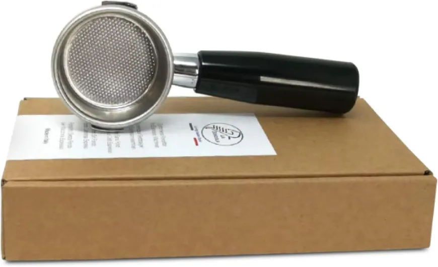 Porte-Filtre Sans Fond pour Machine à Café Espresso Europiccola Professional Stradivari La Pavoni Avec Panier Filtre 2 Tasses Inclus Fabriqué en Italie Manche Ergonomique - Ressort Retenue