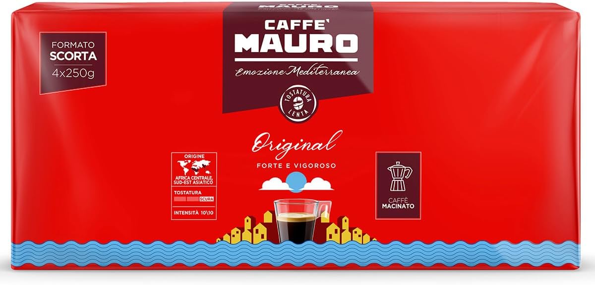 Caffè Mauro - Café moulu mélange Original - Idéal pour les Cafetières Filtres - Café italien - Intensité 10/10-1 kg (4 lot de 250 g)