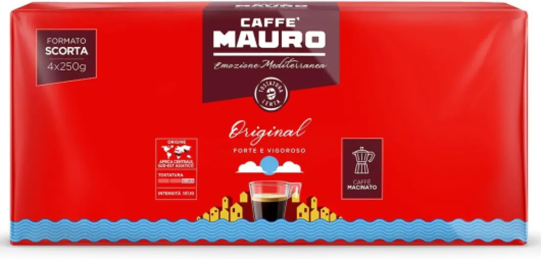 Caffè Mauro - Café moulu mélange Original - Idéal pour les Cafetières Filtres - Café italien - Intensité 10/10-1 kg (4 lot de 250 g)