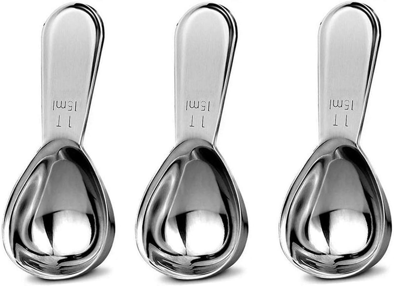 Lot de 3 cuillères à café en acier inoxydable avec poignées courtes, cuillère à mesurer pour café, thé en vrac, sucre ou farine (15 ml court) Short Argent