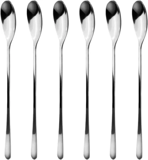 Cuillères à Café en Acier Inoxydable à Long Manche, 23cm, Cuillère Pour Dessert, Thé, Set de Cuillères, Finition Miroir, Lavables au Lave Vaisselle, pour la Maison, L'hôtel, Lot de 6