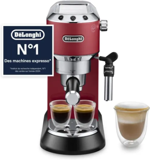 De'Longhi Dedica Style EC685.R, Machine à Café à Pompe en Acier Inoxydable Pour Café Moulu ou Dosettes, Machine à Espresso et Cappuccino, Réservoir de 1,3L, Système Anti-goutte, Rouge Rouge Unique
