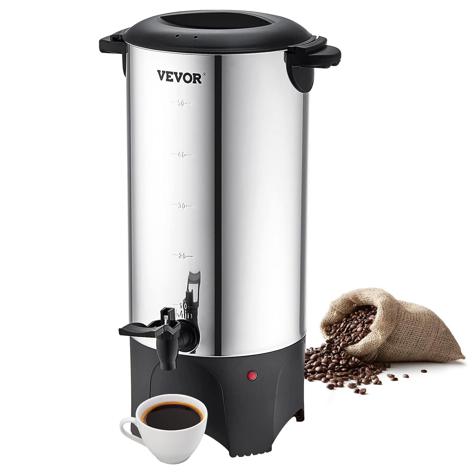 Percolateur à Café 7,4 L 50 Tasses Distributeur de Boissons Chaudes en Acier Inoxydable Filtre Permanent Marmite à Vin Chaud 90-98 ℃ Maintenu Infusion Rapide Appareil Chauffe Eau Thé Chocolat