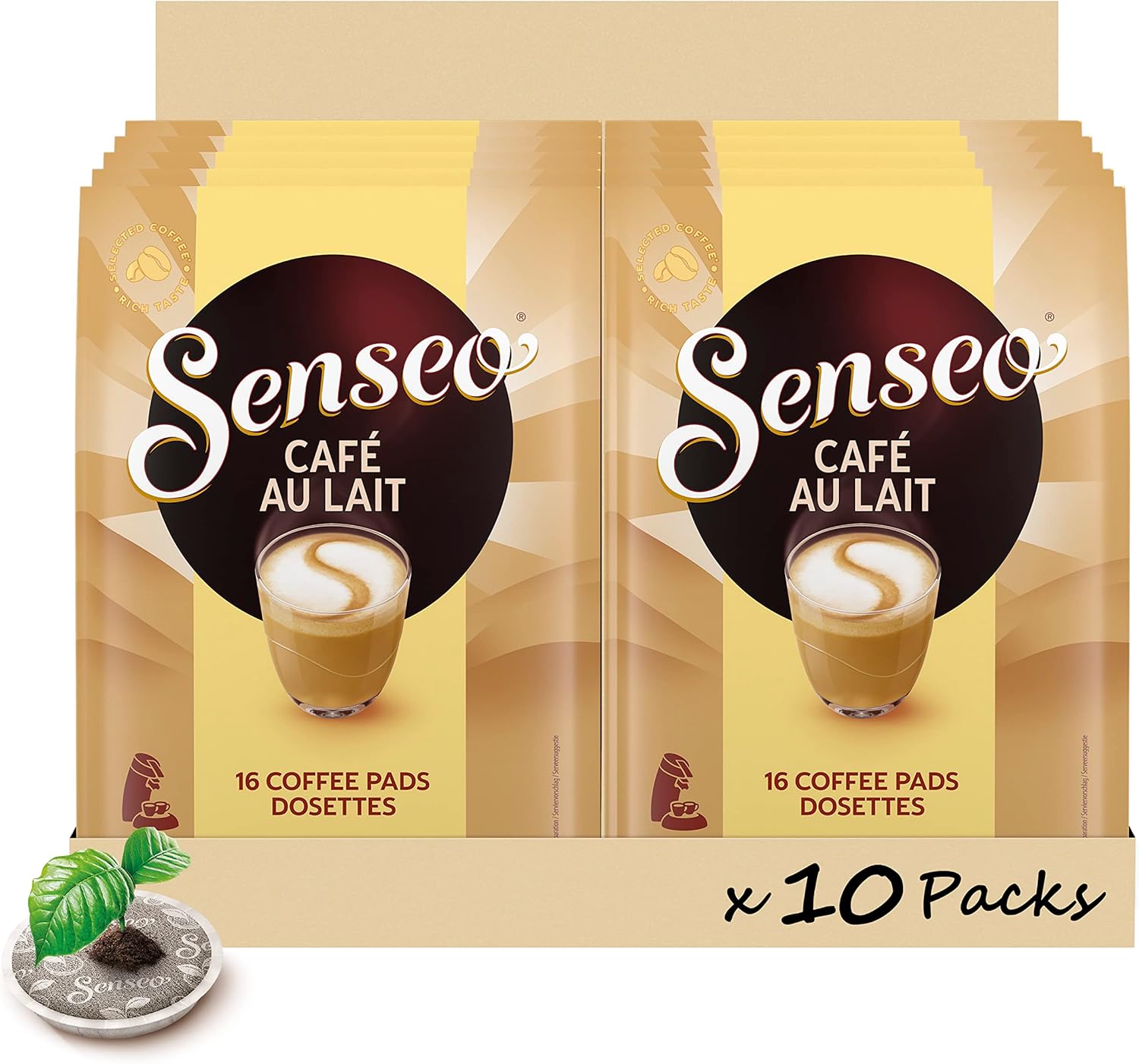 , Café Au Lait, 16 X 10 Dosettes De Café, Intense Et Crémeux SENSEO Café au Lait 16 Unité (Lot de 12)