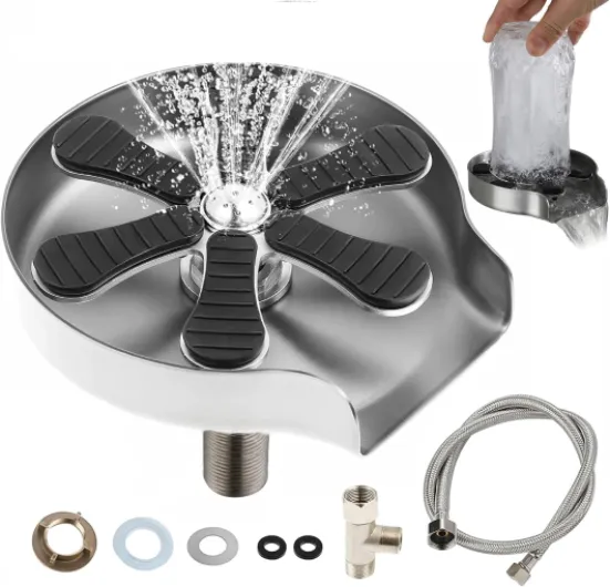 Rince Verre Evier pour Evier de Cuisine, Lave Verres en Acier Inoxydable, Nettoyeur pour Bouteilles d'eau et Tasses à Café, Outil de Nettoyage de Verre pour la Maison, le Restaurant et le Bar