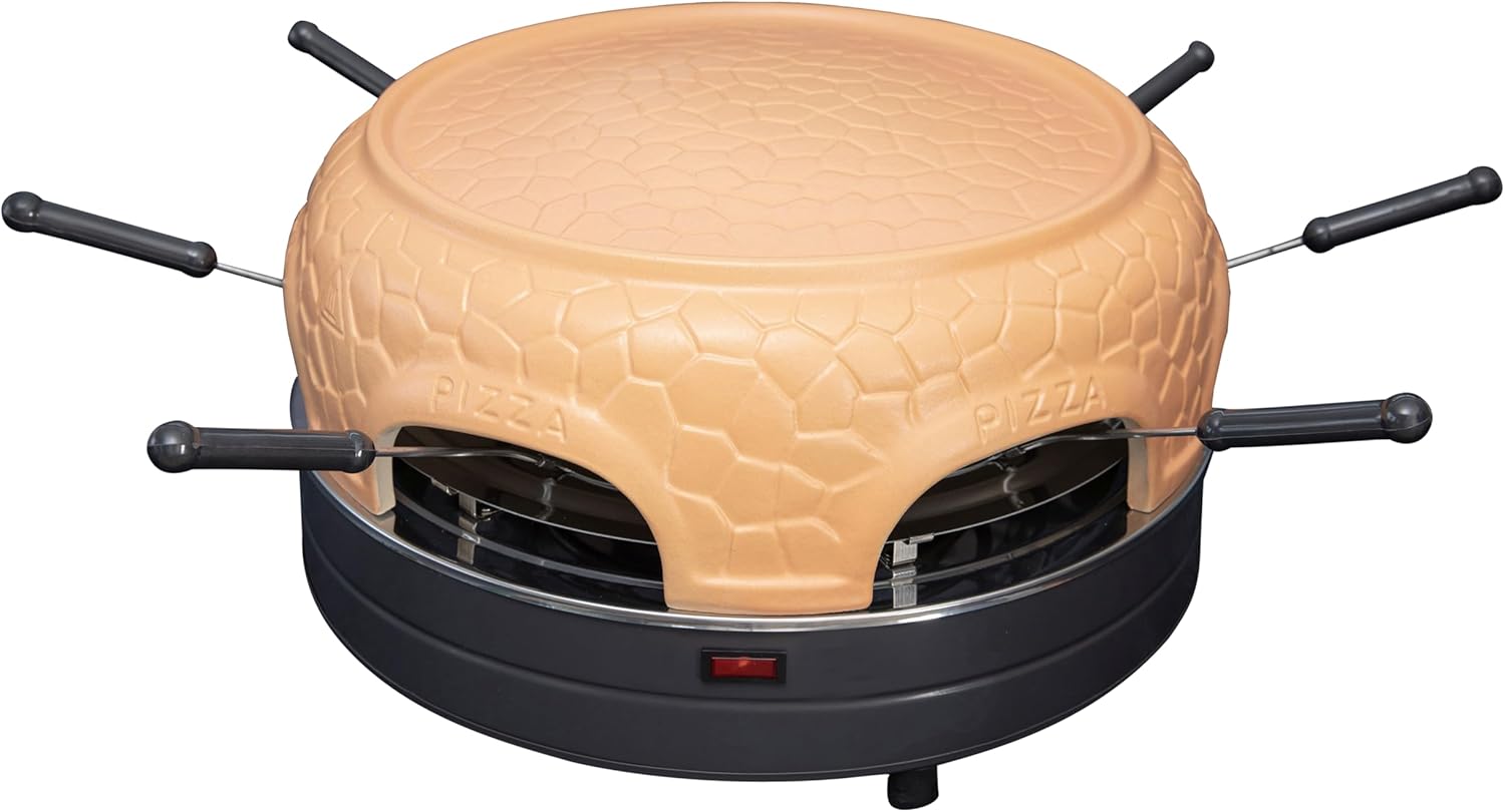 Gastronoma Four à pizza - Four à pizza avec dôme en terre cuite pour 6 personnes - Dôme à pizza - 1000 Watt - Préparation en 5-7 minutes - avec accessoires - Dôme plat