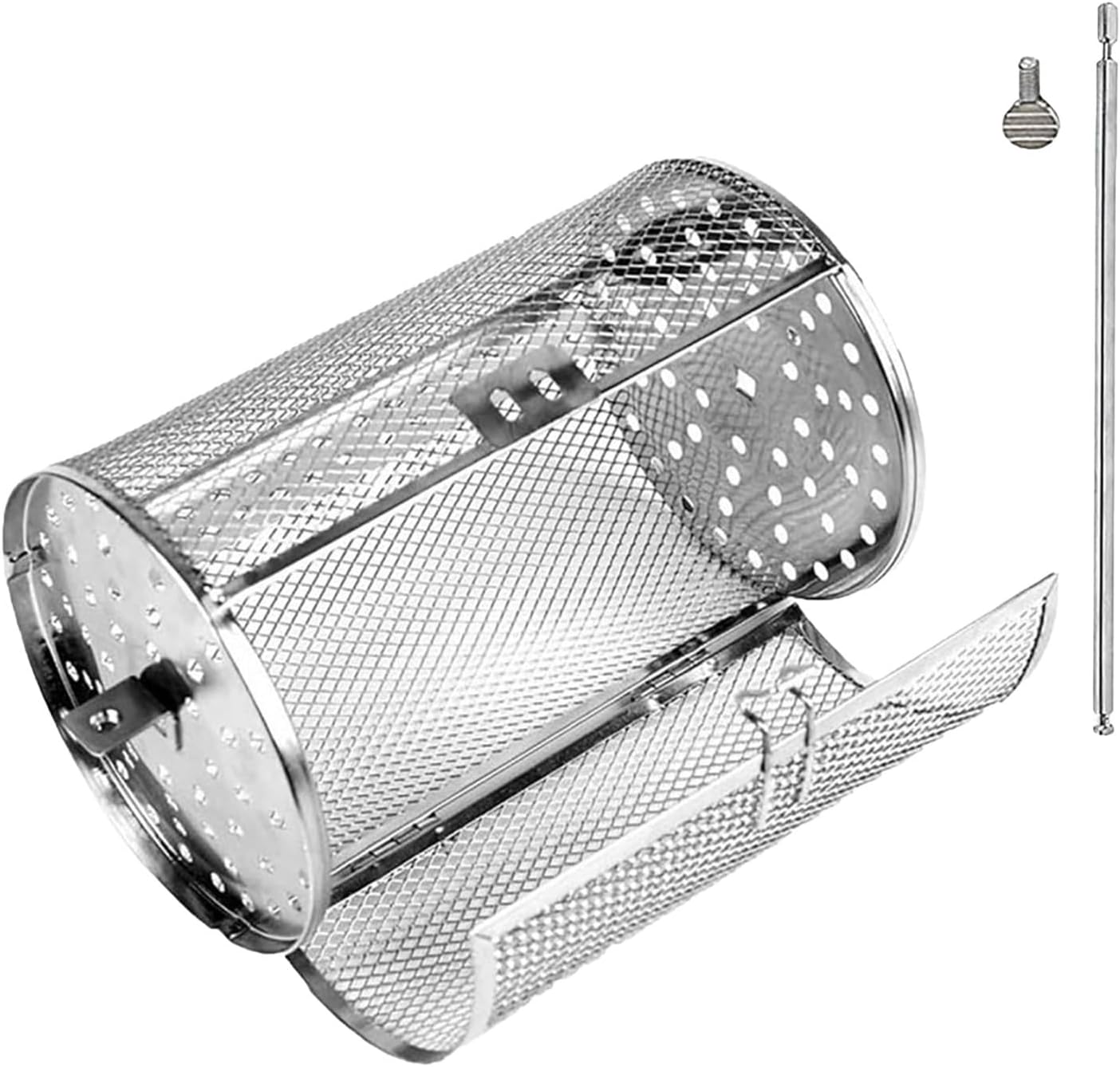 Grill Rotatif Inox 360° - Panier Friteuse Air/BBQ (14-23cm) - Cuisson Noix/Café/Légumes - Poids 450-520g - Four/Camping - Livré Avec Tige/Vis Type B