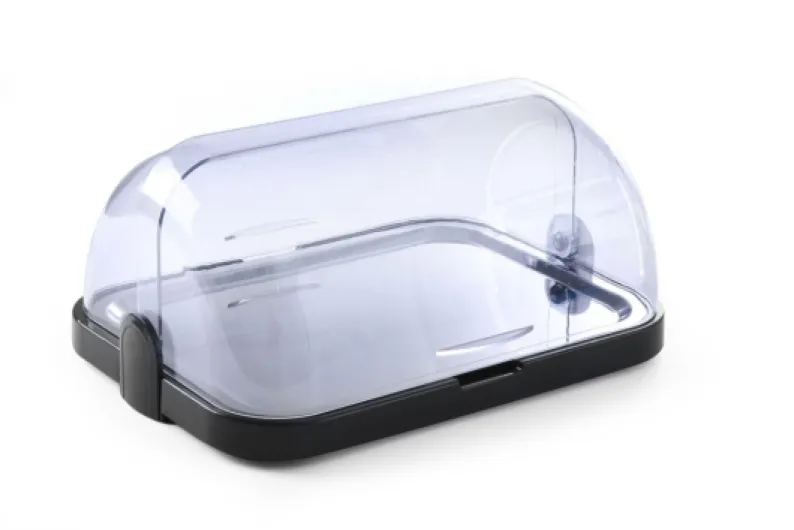 Vitrine réfrigérée de présentation avec couvercle coulissant roll-top, ensemble avec plateau inox et 2 blocs réfrigérants, 440x320x(H)205mm, noir, ABS, SAN Simple
