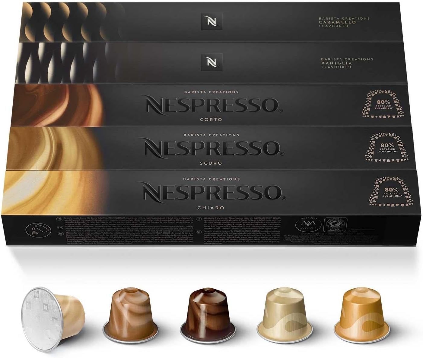 Original - Bundle Barista Creations 50 Capsules - 10x Chiaro, 10x Scuro, 10x Corto, 10x Vaniglia, 10x Caramello Caramel, Vanille 1 unité (Lot de 50)