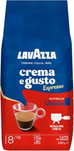 , Crema e Gusto Classico Grains de café torréfiés aux notes aromatiques épicées, idéal pour les grains de café expresso, Arabica et Robusta, intensité 8/10, torréfaction foncée, 1 paquet de 1
