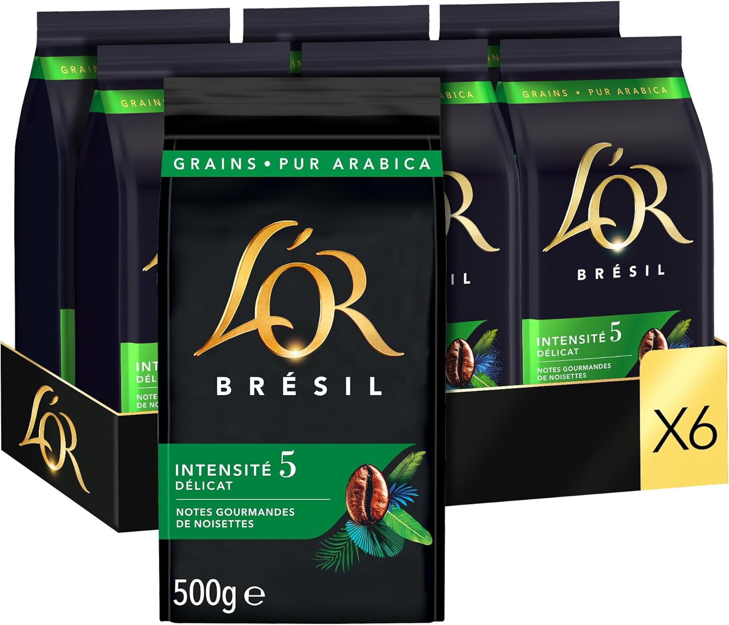 L'OR, 3Kg Café en Grains Sélection Perle du Brésil, 100% Arabica, Intensité 5, 6x500g Non aromatisé - 3 kg (Lot de 1)