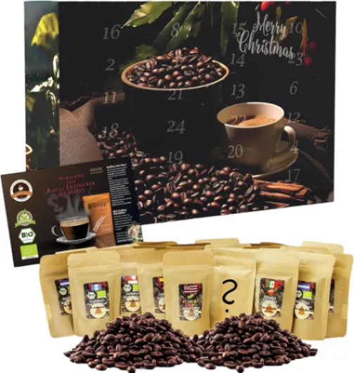 C&T XL Coffee Advent Calendar Organic/Fair (Whole Beans) 2025 avec 24 cafés Bio, rares et équitables à 20 g + Surprise dans Le Calendrier