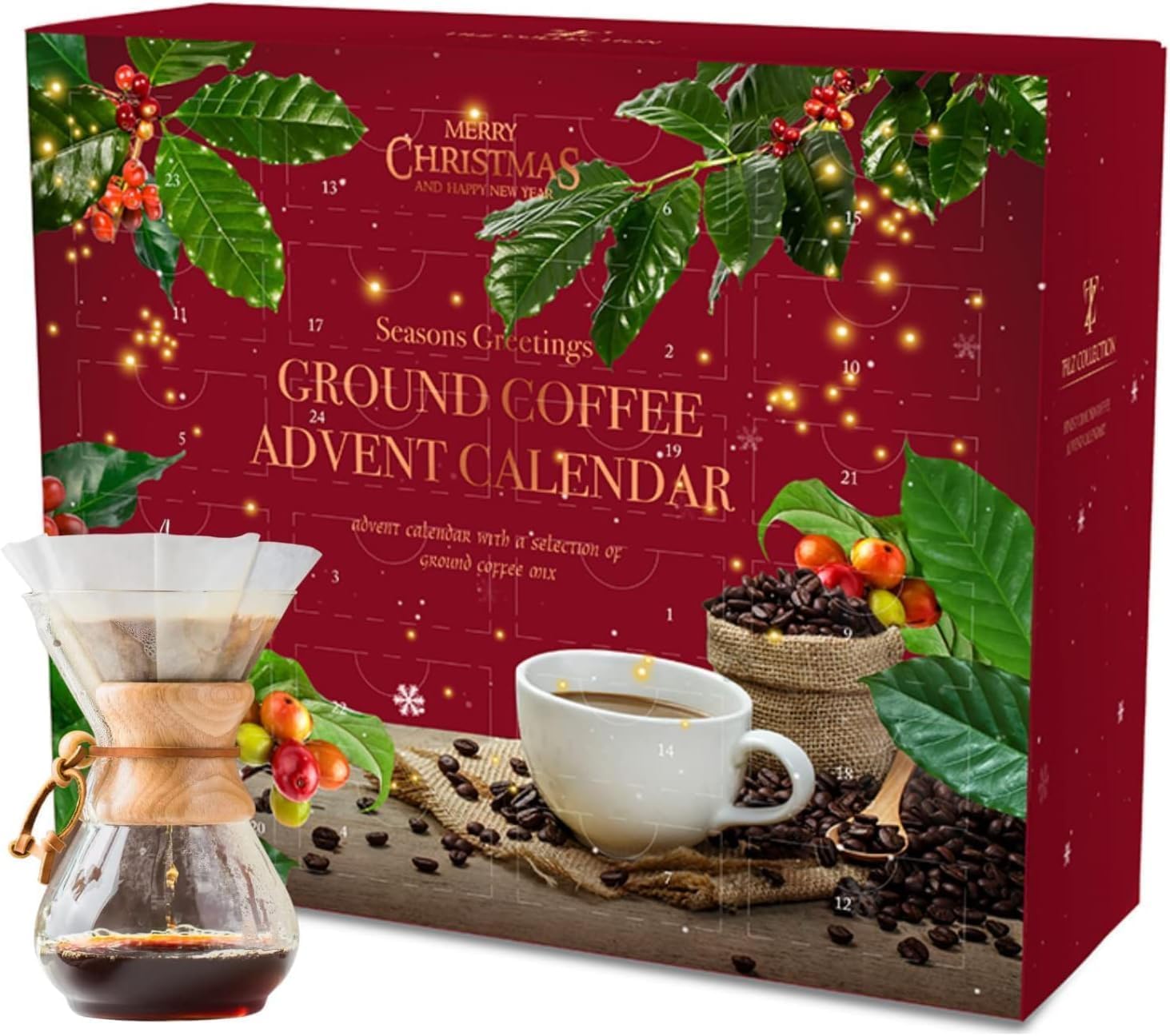 Tilz Calendrier de l'Avent Café 2022 24 Grains de café moulus Premium Gourmet de saveurs variées Calendrier de Noël Cadeaux pour les amateurs de café Hommes Femmes Calendrier de l'Avent unique