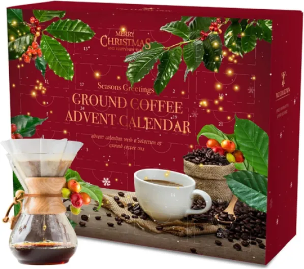 Tilz Calendrier de l'Avent Café 2022 24 Grains de café moulus Premium Gourmet de saveurs variées Calendrier de Noël Cadeaux pour les amateurs de café Hommes Femmes Calendrier de l'Avent unique