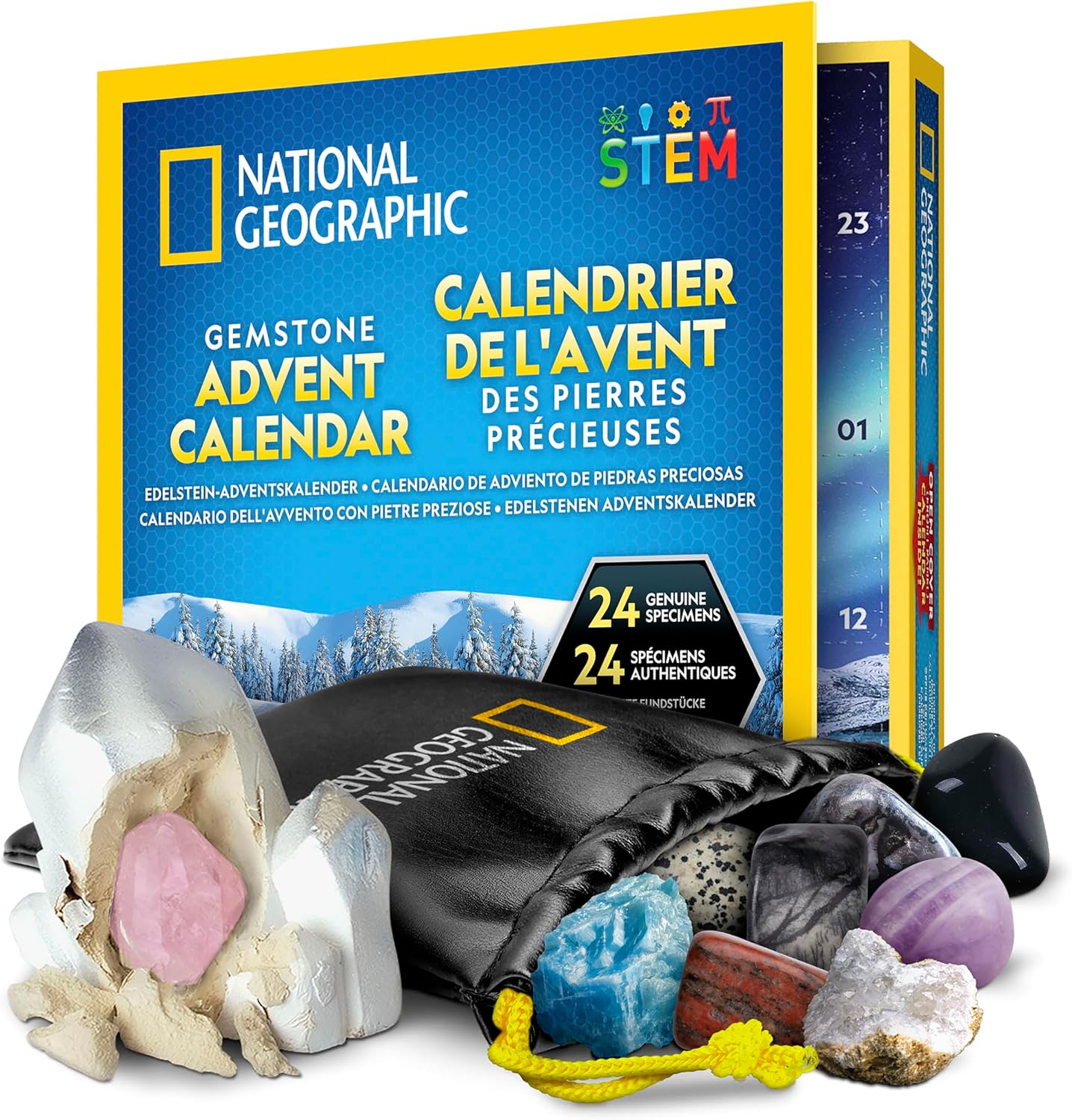 2025 Calendrier de l'Avent Gemmes - 24 gemmes à Découvrir Chaque Jour, Collection de Roches Complète pour le Compte à Rebours de Noël avec Mini Kit de Fouille