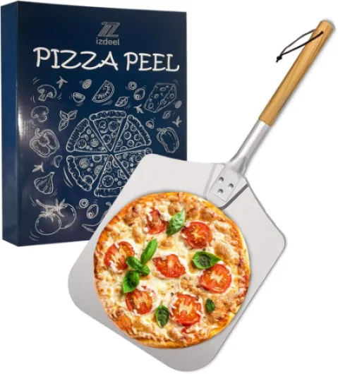 12 in Pelle a Pizza avec, Spatule Pizza 31 cm x 33 cm - Pelle Pizza en Aluminium de Haute Qualité, Aluminium Anodisé Durable et Poignée en Bois Massif Naturel