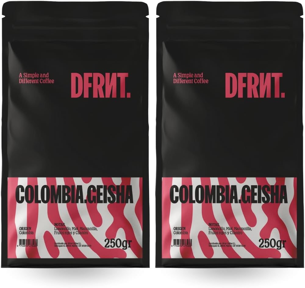DFRNT - Geisha Brew 500 g – Café en Grains 100% Arabica – 85 Points SCA – Café de Spécialité de Colombie – Notes Florales et Fruitées – Idéal pour Filtre – Torréfaction Récente en Espagne Geisha Brew 500 g (Lot de 1)