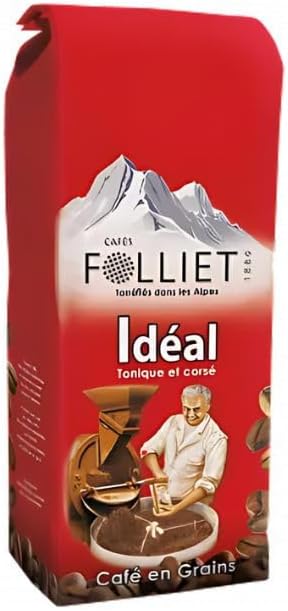 CAFÉS FOLLIET - Café En Grains - Idéal - Torréfaction traditionnelle - Intensité 8/10-100% Robusta - Café vert - Afrique & Asie - 1 kg