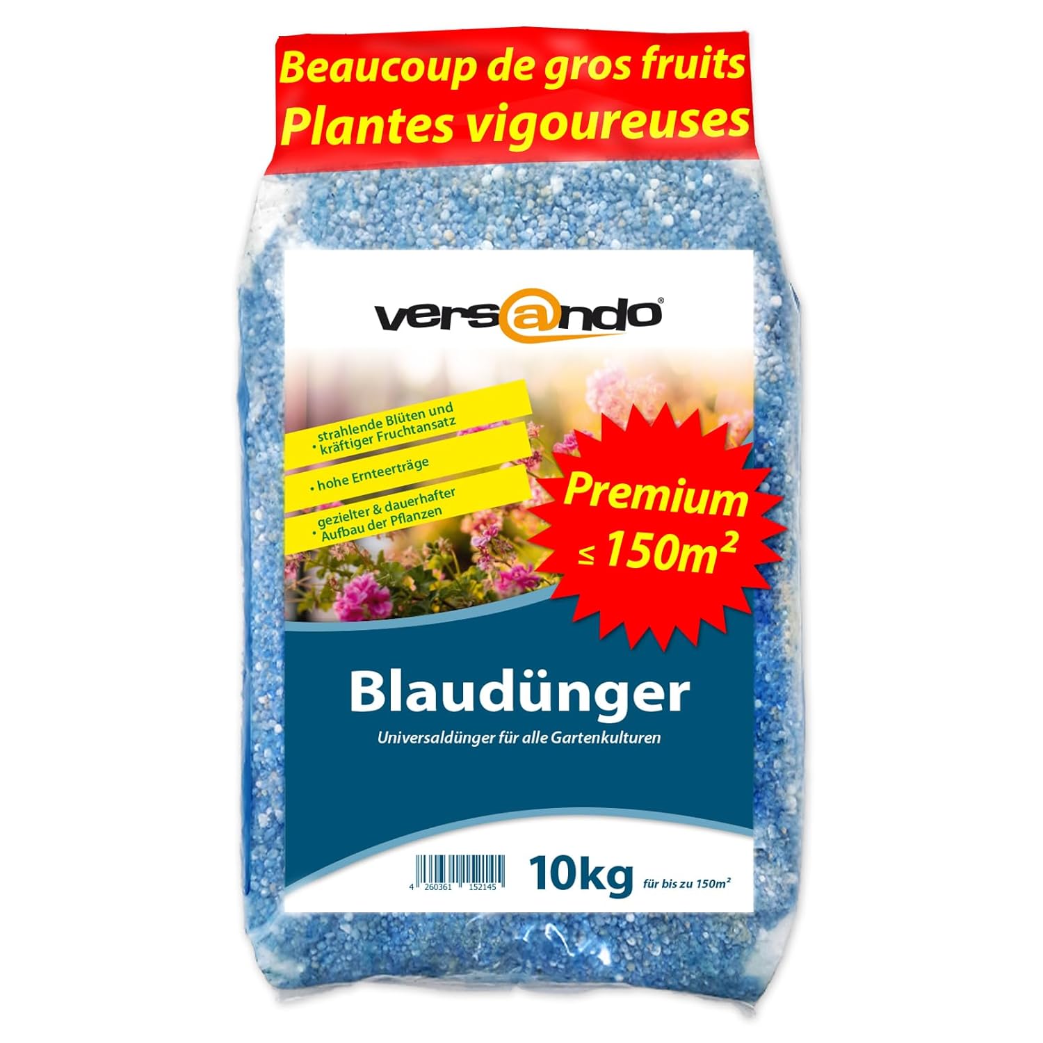 Versando 10kg Engrais bleu jusqu'à 150m² : Engrais NPK pour fruits légumes & plantes vigoureuses avec effet longue durée - qualité Premium