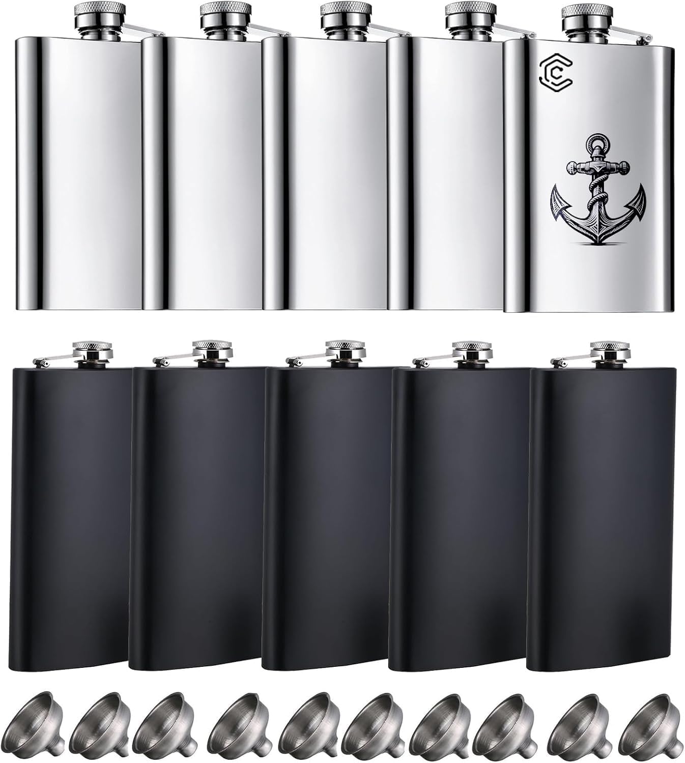 Flasque a Alcool, Lot 10 Flasques Whisky de Poche Inox, Flask Personnalisable 8 Oz/230 ml, Gravable pour Garcon d’Honneur Souvenir de Mariage avec Entonnoir (Noir Mat et Acier Inoxydable)