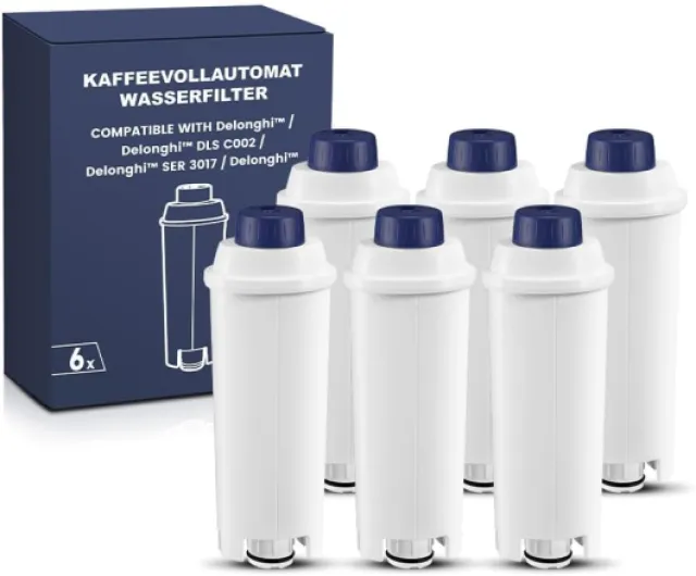 6 Pcs Machine à Café Filtres pour Delonghi Magnificas,Dinamica,ECAM,ESAM,ETAM,Primadonna,BCO,EC Serie Machine à café, Cartouches de Filtre à eau pour Delonghi, Adoucir l'eau Lot de 6