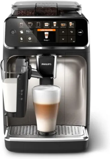 Expresso broyeur Série 5400 – 12 Spécialités de Café, Carafe LatteGo facile à nettoyer, Ecran intuitif, 4 Profils Utilisateur, Machine à café à grain Noir Chrome (EP5447/90) 12 Boissons Chrome