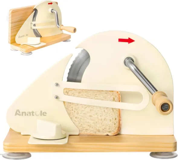 Trancheuse à Pain Manuelle Pliable 0-20mm Réglable Acier Inox Coupe Pain Professionnel avec Manivelle Amovible Guide Métallique Échelle Gravée pour Cuisines