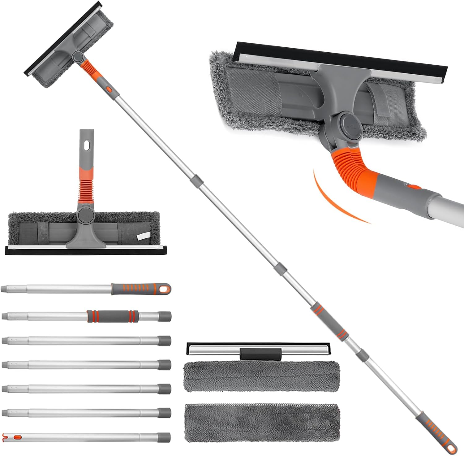 Raclette à Vitre Professionnelle, 254 cm Raclette Vitre Telescopique Perche Nettoyage Vitre avec Tête Rotative Lave Vitre Telescopique, Kit de Nettoyage Vitre pour Verre Douche Voiture Fenêtres Hautes