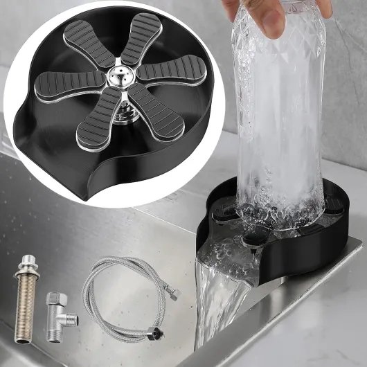 Rince Verre Evier, Lave Verre pour éVier Lavabo, Rince Verre Brosse En Verre pour éVier De Bar, En Acier Inoxydable, Lave Biberon Bouteille, Accessoire Evier Cuisine, Rinceur De Verre, Noir