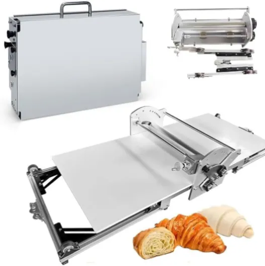 Laminoir électrique Domestique pour pâte feuilletée - Acier Inoxydable, épaisseur réglable de 2 à 30 mm, Pliable, idéal pour Pizzas, Croissants, viennoiseries et fudges.