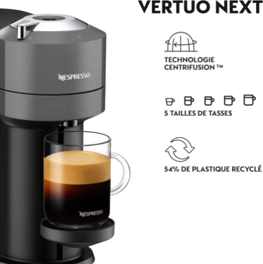 De'Longhi Nespresso Vertuo Next ENV120.GY, Machine à Café en Capsules, Machine à Café Portion Unique, 5 Tailles de Tasse, Technologie Centrifusion, Ensemble de Bienvenue Inclus, Gris Foncé Grisfoncé