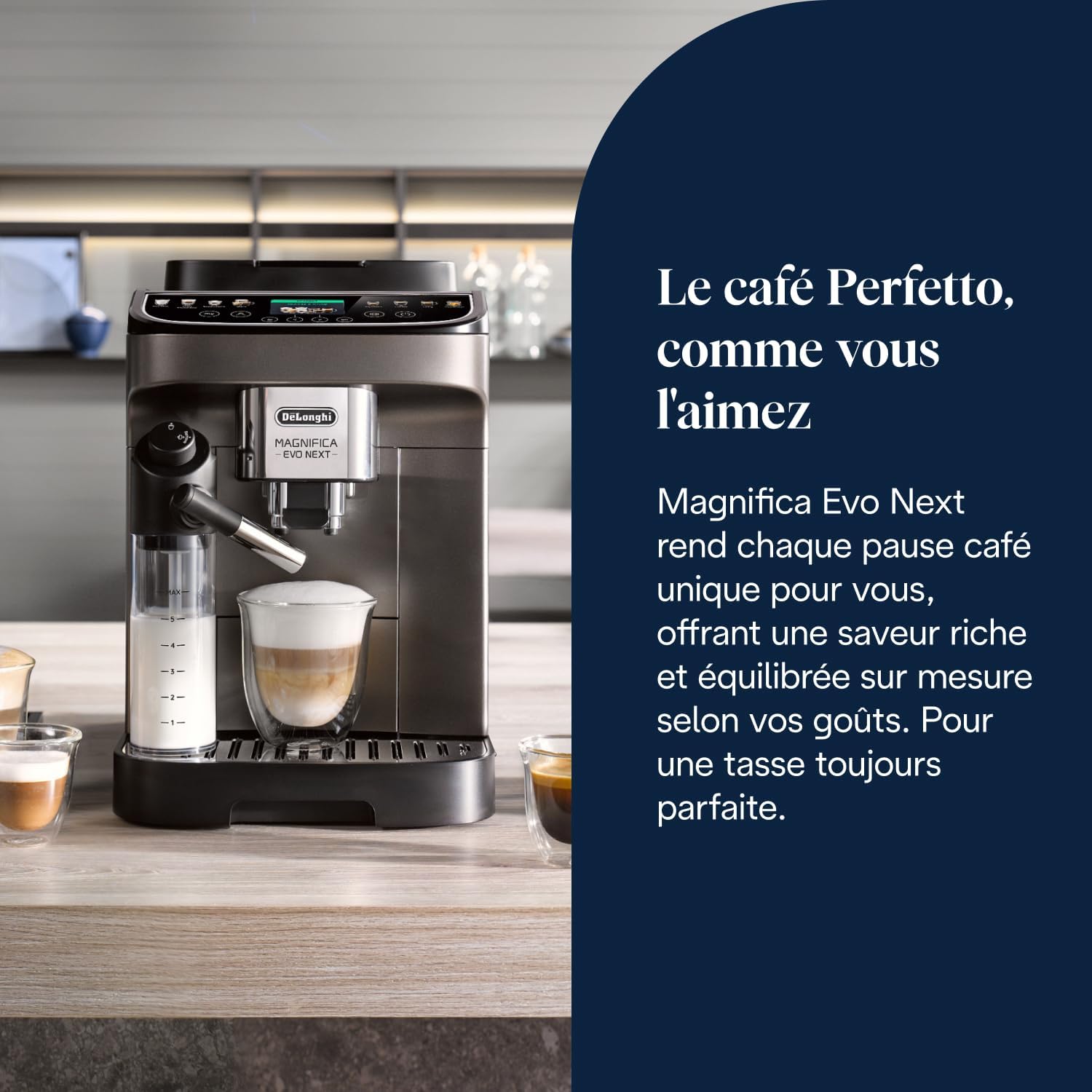 De’Longhi Magnifica Evo Next - Perfetto Machine à Café Automatique avec LatteCrema Mousseur à Lait Automatique, 13 Boissons en une Seule Touche, Écran Tactile Couleurs, Titane et Noir (ECAM312.80.TB) 13 Boissons Titane