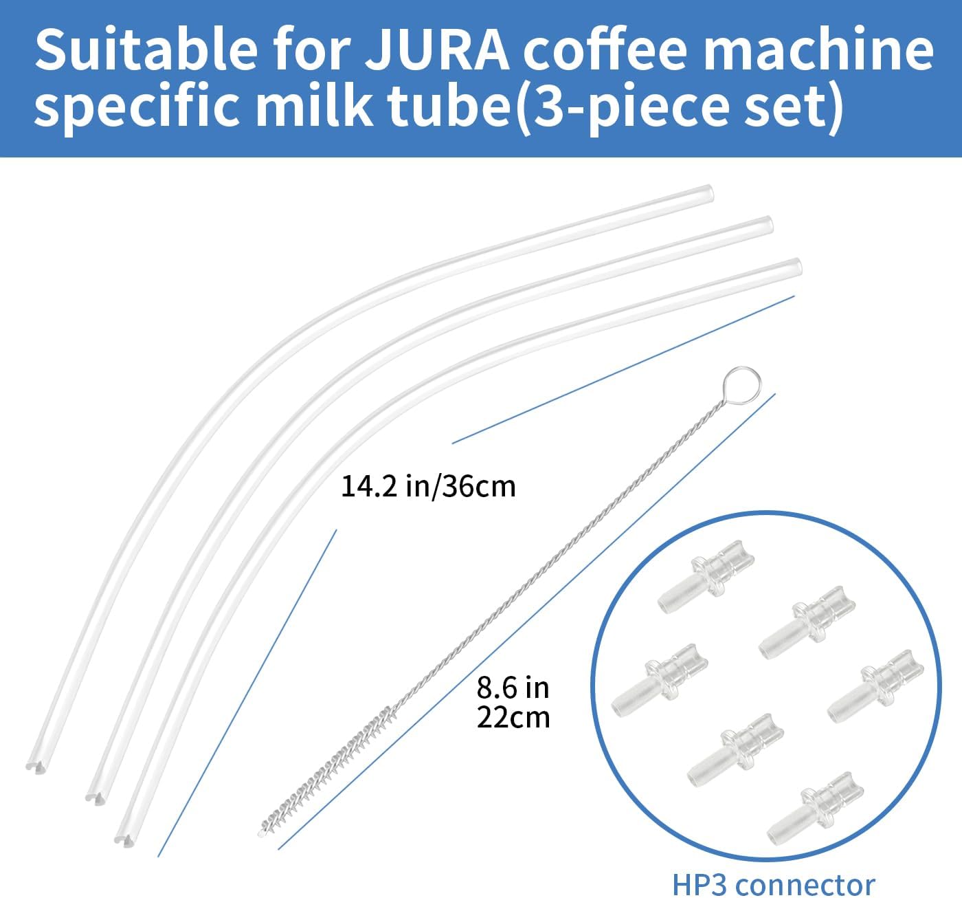 Lot de 3 tuyaux à lait, 6 pièces de raccordement HP3 pour machines à café automatiques et compatibles avec les machines à café Jura E8 S8 Z8 ENA Impressa et Giga Series Système de lait (avec brosse de