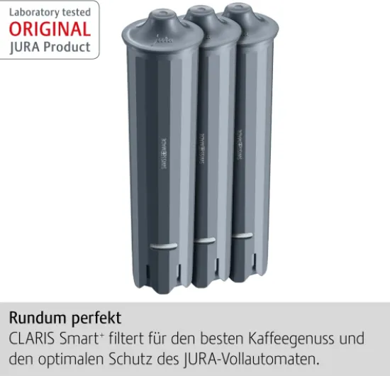 JURA CLARIS Smart+ 24233 Lot de 3 cartouches filtrantes d'origine avec reconnaissance automatique du filtre Hygiène certifiée TÜV Gris simple