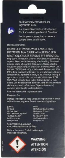 Jura Electrical Appliances Distribution 66281 Tablette de décalcification, paquet de 9 1 unité (Lot de 9)