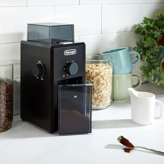 De'Longhi KG79 Moulin à Café Electrique, Broyeur pour Grains de Café avec Réservoir d'une Capacité de 120 g, 110 W, Noir