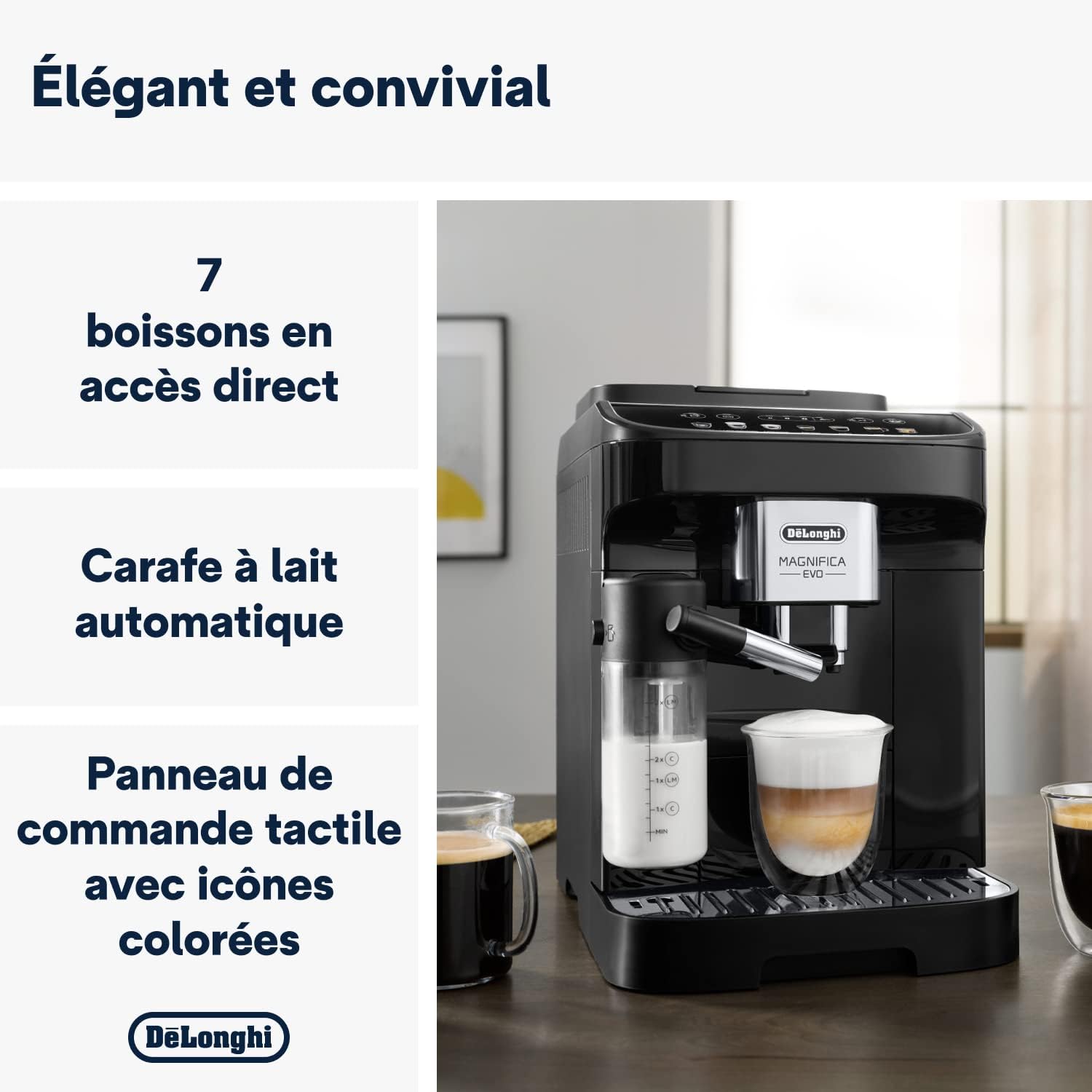 De'Longhi Magnifica Evo, Machine à Café et Cappucino avec Broyeur à Grains, ECAM292.81.B, Noir Système Automatique de Lait Noir