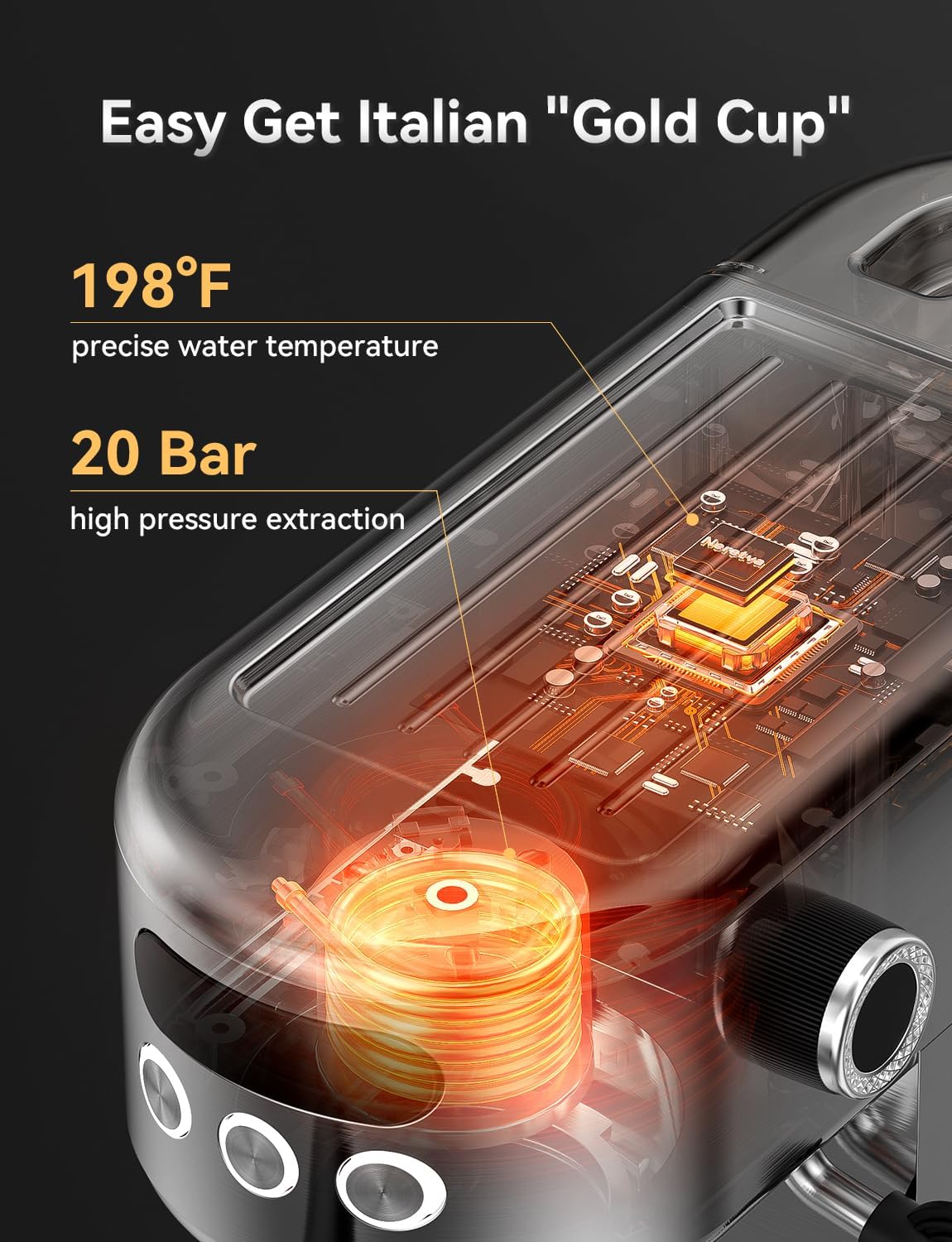 Neretva Machine a Cafe 20 Bar, Cafetière Expresso 1350W Compacte En Acier Inoxydable Avec Mousseur À Lait & Écran LED Machine à Cafe Utiliser Pour La Maison Capacité 1,3L - Espresso/Macchiato/Latte Argent