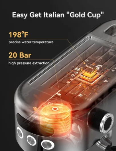 Neretva Machine a Cafe 20 Bar, Cafetière Expresso 1350W Compacte En Acier Inoxydable Avec Mousseur À Lait & Écran LED Machine à Cafe Utiliser Pour La Maison Capacité 1,3L - Espresso/Macchiato/Latte Argent