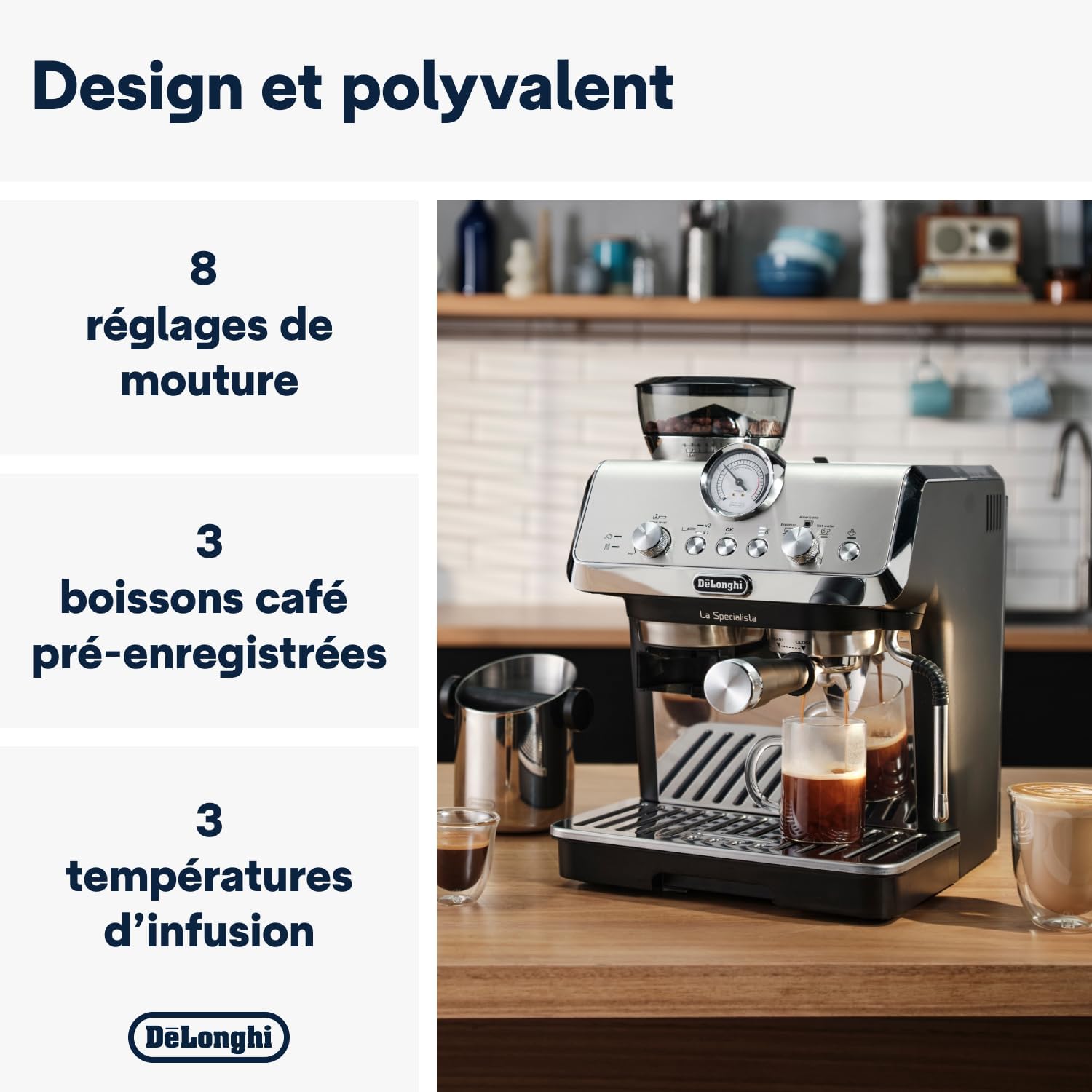 De'Longhi La Specialista Arte EC9155.MB, Machine Expresso Manuelle, Moulin intégré avec 8 finesses de mouture, Contrôle Actif de la Température, Buse vapeur MyLatte Art, Métal/Noir