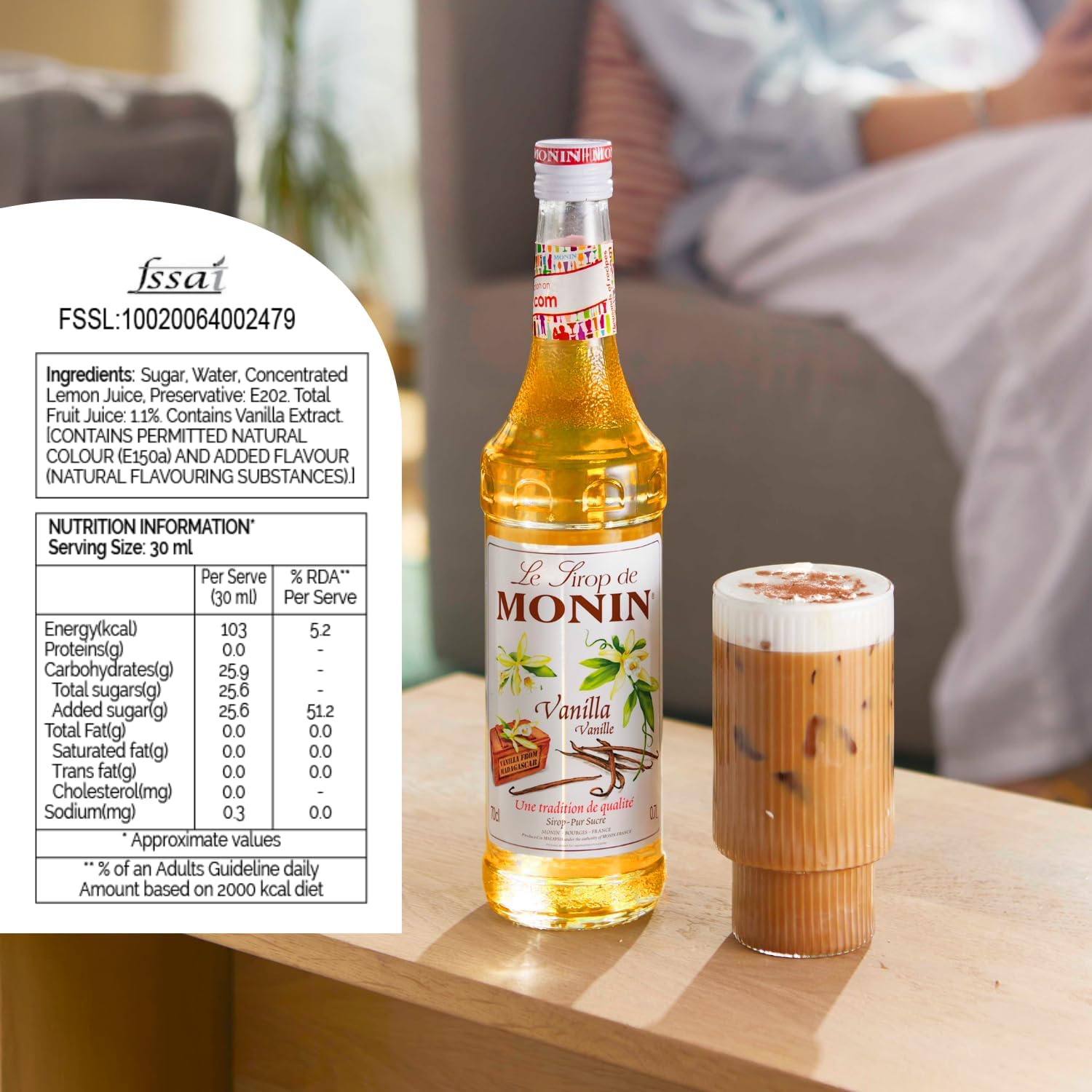 Sirop de Vanille de Madagascar - Pour Café, Chocolat Chaud, Capuccino ou Latte - Arômes Naturels - Bouteille en Verre - 70 cl