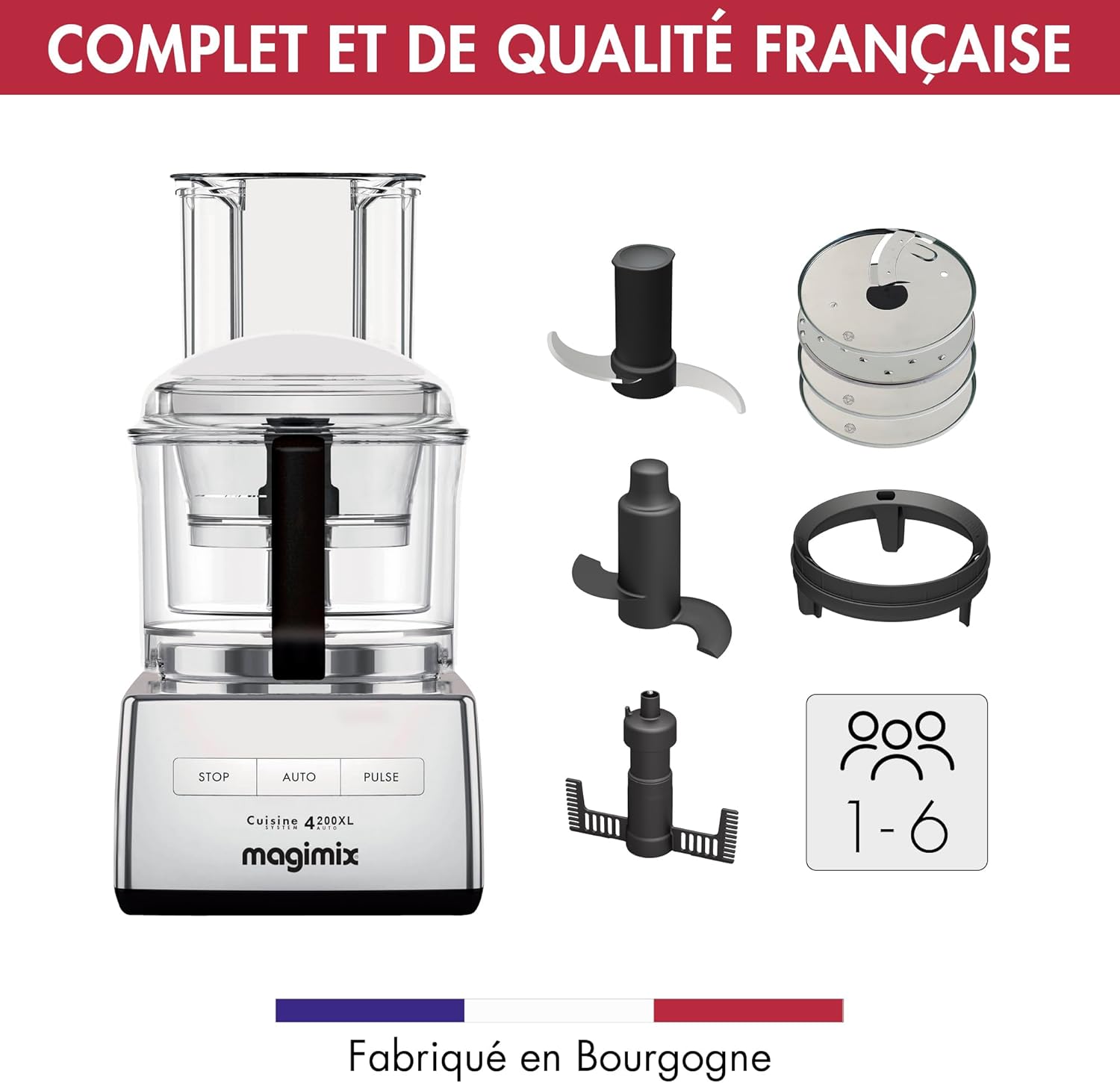 Magimix Robot de Cuisine Multifonction 3L- CS 4200 XL –Hachoir, Blender, Presse-Agrumes, Bol XL – Chrome Brillant
