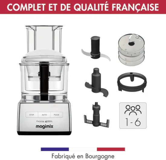 Magimix Robot de Cuisine Multifonction 3L- CS 4200 XL –Hachoir, Blender, Presse-Agrumes, Bol XL – Chrome Brillant