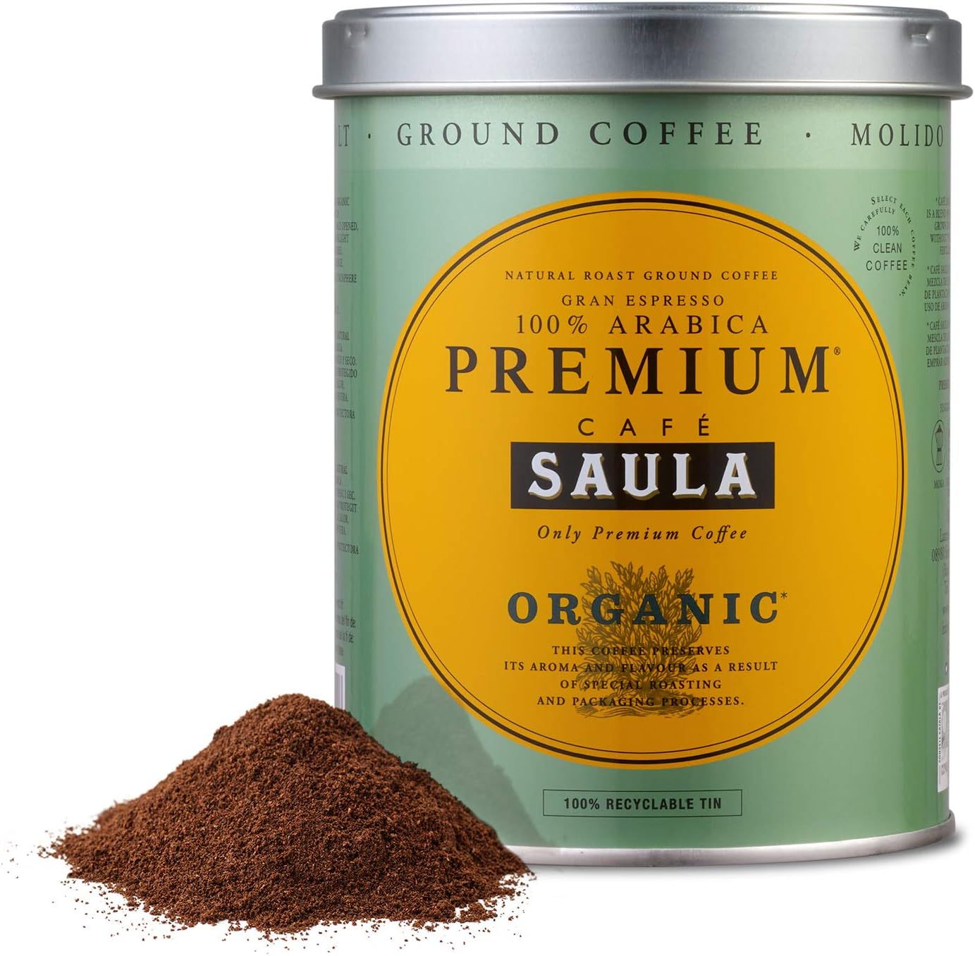 Café Saula, Pack de 3 boîtes de 250 gr - Premium Organic 100% Arabica moulu