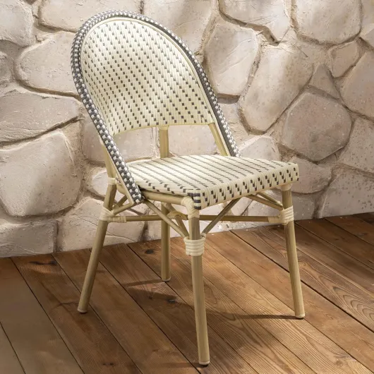 Chaise de terrasse bistrot Parisien en Aluminium et rotin Gris